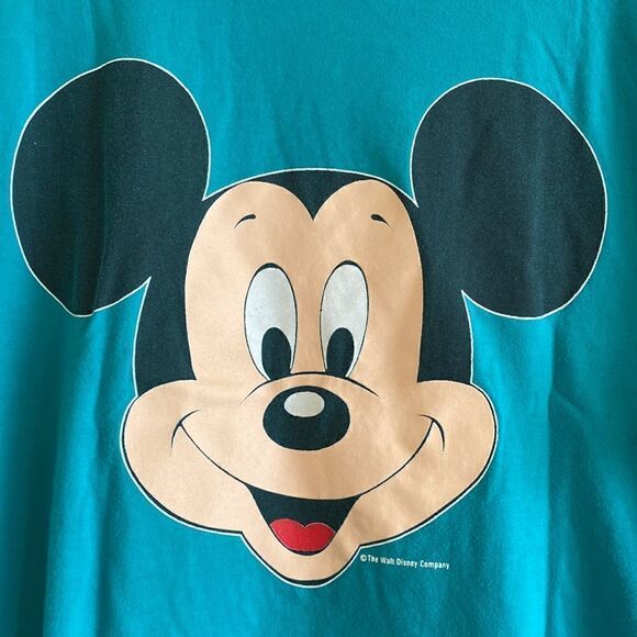 Vintage Mickey Mouse Big Face Single Stitch Teal T-Shirt Jostens Size XL - Picture 4 of 11